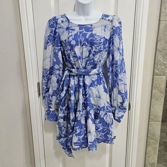 $365 LoveShackFancy Teyana Blue Salty Sea  Mini‎ Dress Size US 8 NWT - Picture 1 of 16